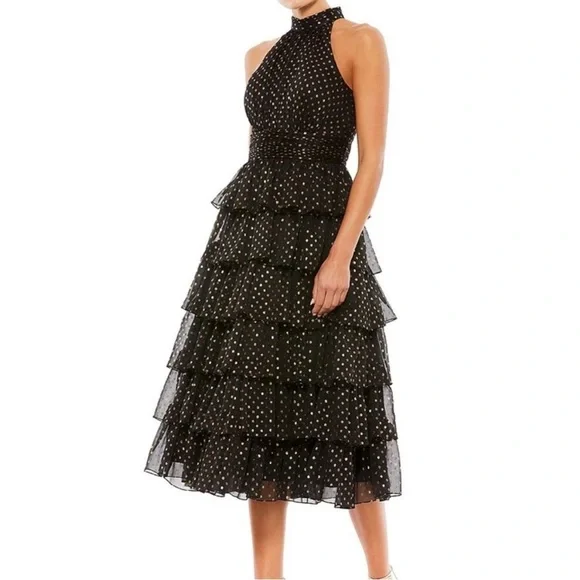 ❤️🔥NWT MacDuggal - Black & Gold Tiered Cocktail Dress - 14 - Picture 1 of 1